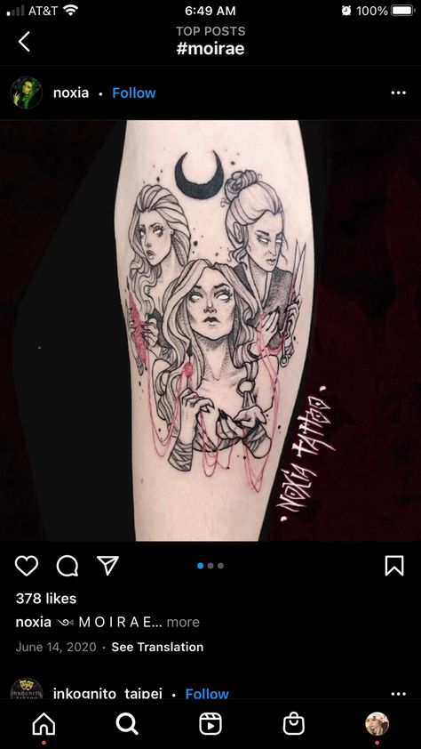 Asteria Goddess Tattoo, The Fates Mythology Art, The 3 Fates Tattoo, Sisters Of Fate Greek Mythology Tattoo, Maenad Tattoo, Seer Tattoos, Three Goddess Tattoo, Greek Fates Tattoo, Sisters Of Fate Tattoo