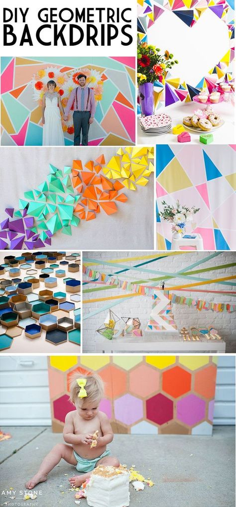 DIY Geometric Backdrop Ideas on Love The Day- Geometric parties are still very much all the rage, with gem party products overflowing in Target and color blocking still #geometricdecor #weddinggeometricdecor #partygeometricdecor #geomtricbackdrop #backdropideas #partybackdropideas Wedding Backdrop Diy, Geometric Backdrop, Origami Wedding, Backdrop Diy, Diy Wedding Backdrop, Backdrop Ideas, Paper Backdrop, Geometric Wedding, Diy Backdrop