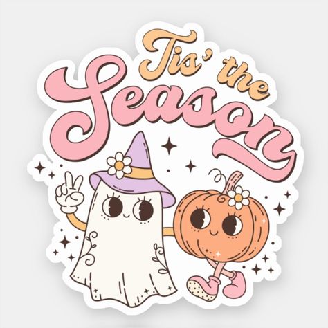 Tis the season retro groovy Halloween Pumpkin And Ghost, Groovy Halloween, Minion Birthday Party, Pastel Halloween, Minion Birthday, Whimsical Halloween, Halloween Sticker, Birthday Clipart, Halloween Drawings