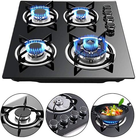 Amazon.com: LFJD 23.3'' Built-in 4 Burners Gas Cooktop Stove Cook Top with LPG/NG Conversion Kit w/Tempered Glass Gas Hob Panel Easy to Clean: Appliances Gas Stoves In Kitchens, Gas Cooktop Kitchen, Cooktop Stove, Wok Burner, Cook Top Stove, Diy House Renovations, Triple Ring, Iron Grate, Burner Stove