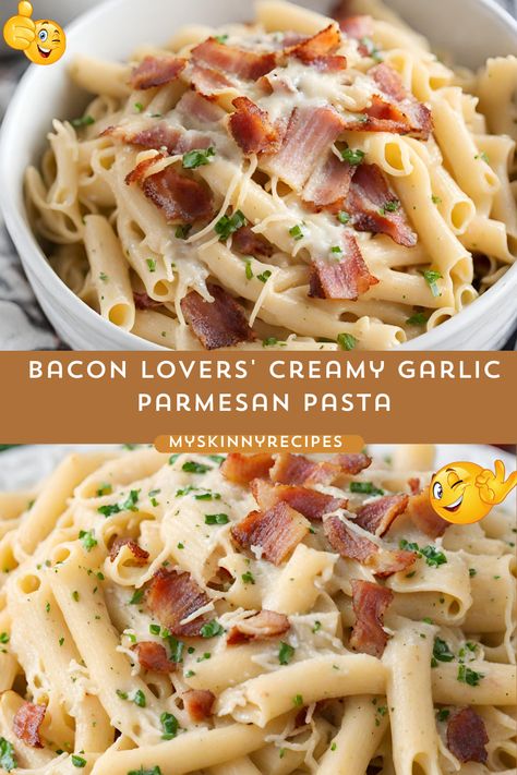 Treat yourself to a flavor-packed delight with our Bacon Lovers' Creamy Garlic Parmesan Pasta recipe! 🥓 Indulge in crispy bacon, creamy garlic sauce, and savory Parmesan cheese—all in one mouthwatering dish. Perfect for pasta lovers and bacon enthusiasts alike. Try it now! 😋🍝 #Bacon Lovers' Creamy Garlic Parmesan Pasta #myskinnyrecipes Shaved Parmesan Recipes, Pasta And Bacon Recipes, Bacon And Pasta Recipes, Bacon Parmesan Pasta, Creamy Garlic Parmesan Pasta, Bacon Pasta Recipes, Pasta With Bacon, Creamy Garlic Pasta, Garlic Parmesan Pasta