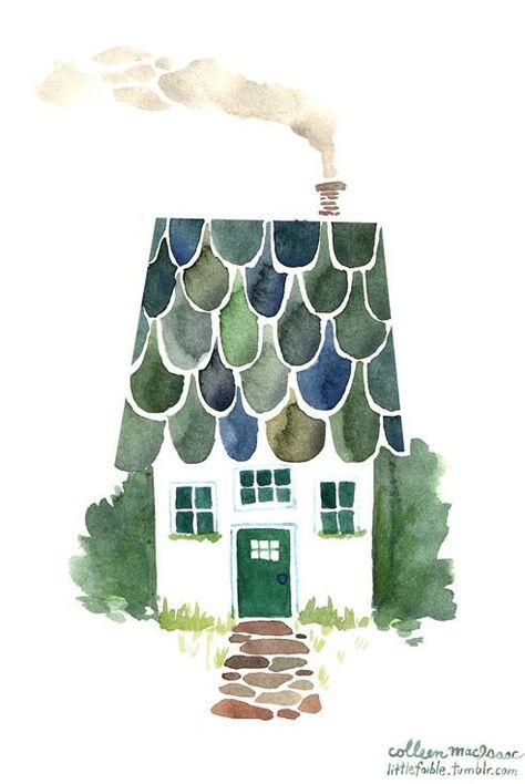 Cottage Roof, House Doodle, Watercolor House Painting, Watercolor Architecture, Cottage Art, Easy Watercolor, Naive Art, Watercolor Inspiration, Creative Drawing