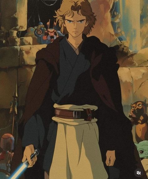 Anikan Skywalker Clone Wars, Ghibli Star Wars, Starwars Fan Art, Star Wars Japanese Style, Anakin Comic, Anakin Skywalker Comic, Anakin Fanart, Anakin Skywalker Fanart, Star Wars Animation