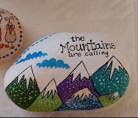 Hiking Rock Painting Ideas, Rock Artwork, Summer Rocks, Painting Mountains, Kindness Projects, Homemade Signs, Easy Art For Kids, Vbs 2024, Stone Art Painting