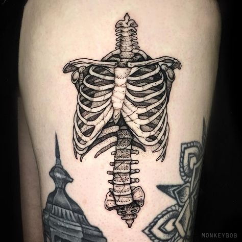 Ribcage tattoo. | By MonkeyBob Tattoo | Jan 4th 2020 | 1271628 Skeleton Torso Tattoo, Tattoos Skeleton, Tattoo Costillas, Anatomy Tattoo, Australian Tattoo, Tattoo Moon, Skeleton Tattoo, Torso Tattoos, Ribcage Tattoo