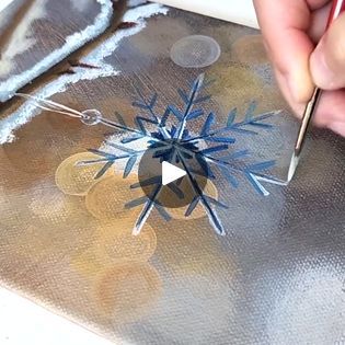 Watercolor Snowflake Tutorial, How To Paint A Snowflake, Cute Winter Paintings, How To Paint Snowflakes, Winter Paintings On Canvas Acrylics, Snowflake Painting, Painted Snowflakes, Painting Snowflakes, Ice Painting