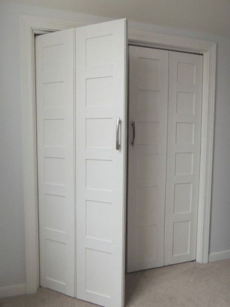 how to make bifold doors into french doors 2, Wife in Progress on Remodelaholic. Cupboard Door Ideas, Bifold French Doors, Bifold Doors Makeover, Laundry Closet Makeover, Folding Closet Doors, Diy Closet Doors, Closet Makeover Diy, Bedroom Closet Doors, Door Makeover Diy