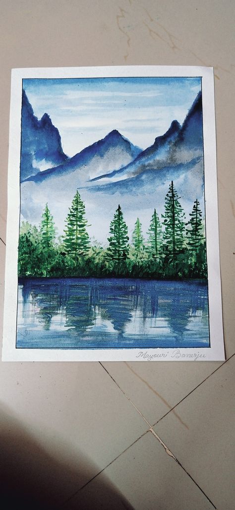 Mountain Scenery Watercolor, Mountains Scenery Drawing, Colourful Scenery Painting, Color Pencil Art Landscape Easy, Scenery Drawing With Colour Pencil, Water Colour Sketches Drawings, Water Colour Senary, Water Colour Drawing Scenery, Water Colour Scenery Easy