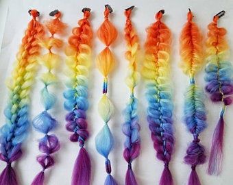 Unique Hair Braids, Clip In Braids, Clip In Dreads, Braids Festival, Hair Clips For Braids, Festival Hair Extensions, Festival Hair Braids, Rainbow Hair Extensions, Rave Braids