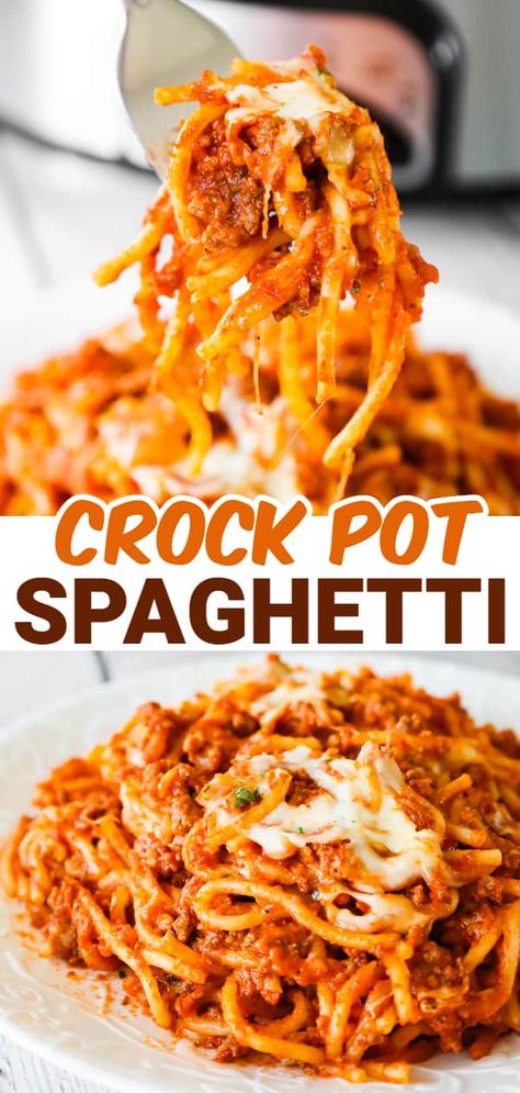 Fix And Forget Meals Crock Pot, Crockpot Spaghetti Ground Beef, Pasta Crock Pot Recipes, Crock Pot Ground Beef Recipes, Crock Pot Spaghetti, Ground Beef Crockpot Recipes, Slow Cooker Pasta Recipes, Crockpot Spaghetti, Crockpot Pasta Recipes