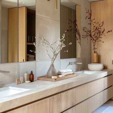 Japandi Bathroom Storage, Modern Minimal Bathroom Design, Japandi Master Bath, Wellness Room At Home, Minimal Bathroom Design, City Bathrooms, Japandi Interiors, New House Bathroom, Japanese Style House