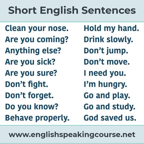 70 Daily use Short English Sentences | Speak English Quickly & Confidently | Most Common Sentences Short English Sentences, English To Arabic, Sentences In English, English Opposite Words, Simple English Sentences, English Grammar Notes, Basic English Sentences, English Grammar For Kids, English Phrases Sentences