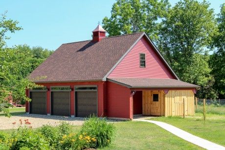 Lean-To Overhangs: The Barn Yard & Great Country Garages Garage Lean To Addition, Shed Lean To Addition, Garage With Overhang, Country Garage, 2 Story Garage, Pole Barn Garage, Garage Designs, Garage Floor Paint, Garage Addition