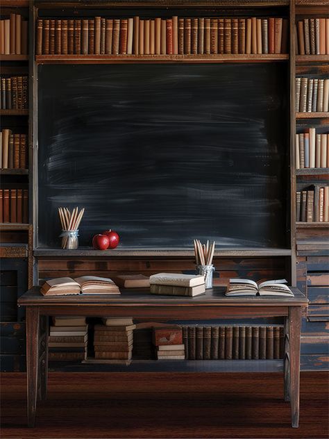 Classic Vintage School Classroom Photography Backdrop - Vintage classroom photography backdrop with a chalkboard Vintage School Aesthetic, Therian School, Kate Barlow, Classroom Photography, Vintage School Decor, Old Classroom, Vintage Classroom, Vintage Teacher, Vintage School Desk