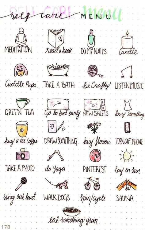 My Self Care Menu for my Bullet Journal Self Care Menu, Studie Hacks, Self Care Bullet Journal, Vie Motivation, My Self, Care Quotes, Self Care Activities, Bullet Journal Ideas Pages, Hand Care