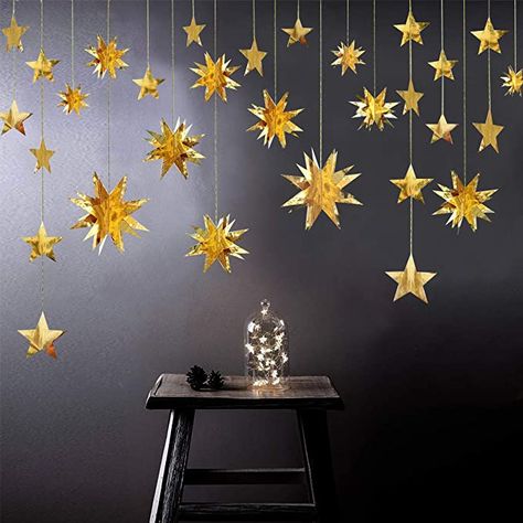 Amazon.com: pinkblume Gold Party Decorations Star Garlands Streamer Gold 3D Stars Metallic Paper Hanging Bunting Banner for Birthday Wedding Baby Bridal Shower Holiday Christmas Ramadan EID Mubarak Party Supplies : Home & Kitchen Banner For Birthday, Ramadan Eid Mubarak, 3d Paper Star, 3d Stars, Country Christmas Trees, Hanging Stars, Gold Party Decorations, 3d Star, Star Garland