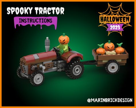 LEGO MOC-159181 Halloween Tractor - Lego Spooky Halloween Moc - building instructions and parts list. Lego Halloween Moc, Lego Halloween Ideas, Lego Pumpkin, Halloween Lego, Lego Tractor, Halloween Downloads, Lego Halloween, Lego Town, Lego Modular