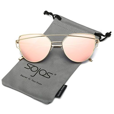 SojoS Cat Eye Mirrored Flat Lenses Street Fashion Metal Frame Women Sunglasses SJ1001 With Gold Frame/Pink Lens Sojos Sunglasses, Reflective Sunglasses, High Fashion Accessories, Pink Mirror, Cat Eyes, Women Sunglasses, Womens Designer Fashion, Gift Items, Eyewear Accessories