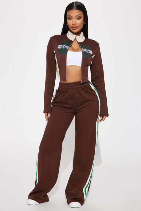 Track And Field Pant Set - Brown/combo | Fashion Nova Japanese Streetwear Women, Matching Pants Set, Fashion Nova Outfits, Stylish Summer Outfits, Future Outfit, Japanese Streetwear, Tokyo Fashion, Cute Comfy Outfits, Streetwear Fashion Women