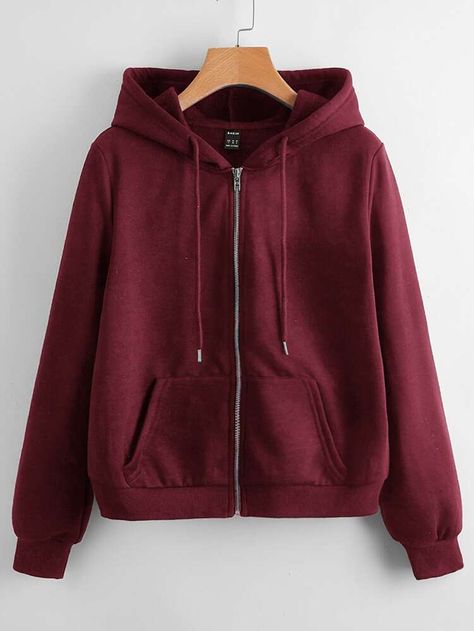 Free Returns ✓ Free Shipping On Orders $49+ ✓. SHEIN Zip Up Drawstring Hoodie- Women Sweatshirts at SHEIN. Twd Clothes, Dark Red Hoodie, Shameless Dr, Red Zip Up Hoodie, Hoodie Png, Maroon Jacket, Shein Jackets, Burgundy Hoodie, Dr Closet