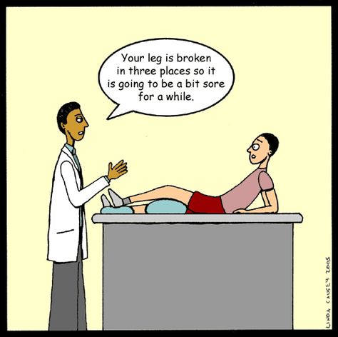 litotes is term that is used to express a negative statement positively; this image depicts litotes due to the fact that the doctor is telling his patient that his leg will be sore, when in reality, it's broken in 3 places. William Faulkner, S Quote, The Doctor, Sarcastic Humor, Google Sites, Sample Resume, Family Guy, Humor, Memes