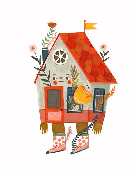 ⚘ Monа K • Illustrator ⚘ on Instagram: “🏡 Homebody 🏡  I honestly am quite the stay at home person. While I do like going out to explore some nature and bask in the sun like a…” 동화 삽화, House Illustration, Character Home, Illustrators On Instagram, Home Is Where, Childrens Illustrations, Children's Book Illustration, Where The Heart Is, Stay At Home