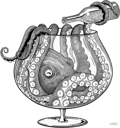 Drawing Of Octopus, 3d Tipografi, Octopus Drawing, Black And White Vector, Cute Octopus, Octopus Art, Arte Sketchbook, Vector Drawing, Tattoo Design Drawings