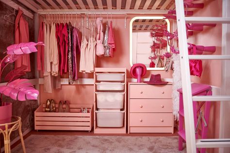 Hanna Linnéa Ryd's ultra pink queendom – IKEA Global Pink Spray Paint, Pink Diy, Wall Mounted Hooks, Accessories Display, Cardboard Packaging, Pink Paint, Big Dreams, Smart Storage, Awesome Bedrooms