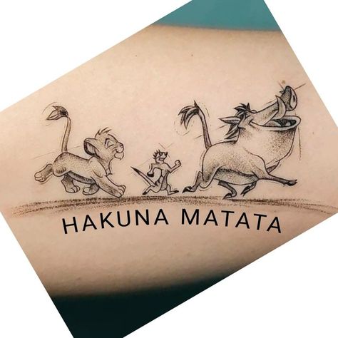 Lion King Sibling Tattoos, Hakuna Matata Tattoo Men, The Lion King Tattoo Ideas, Timon And Pumba Tattoos, Hakuna Matata Tattoo Ideas, Lion King Tattoo Ideas, The Lion King Tattoo, Hakuna Matata Tattoo, Groot Tattoo