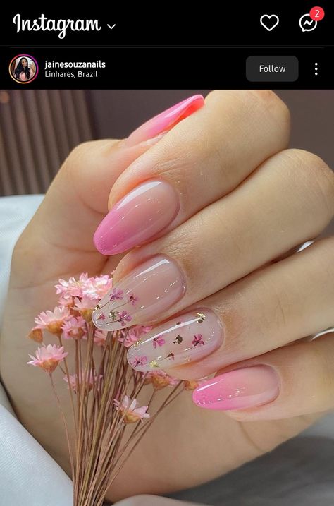 Pink Nail Art Designs, Simple Spring Nails, Pink Ombre Nails, Spring Nail Designs, Pink Nail Art, Sparkly Nails, Spring Nail, Glitter Nail Art, Floral Nails