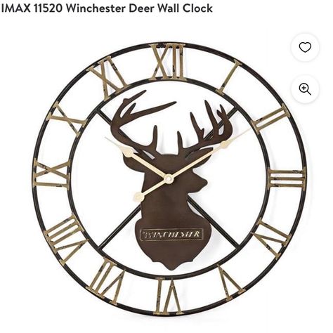 Features Great Design Updates The Feel And Tone Of Any Room No Assembly Required Conveys Artisan Skill And Quality Craftsmanship Specifications Material: 100%Iron Dimension: 18" H X 18" W X .5" Weight: 4.4 Lbs - Sku: Imax55004 Brown And White Clock With A Deer Head Design Deer Clock, Wine Chateau, Gear Wall Clock, White Clock, Farmhouse Wall Clocks, Fake Plants Decor, White Clocks, Oversized Wall Clock, Deer Wall