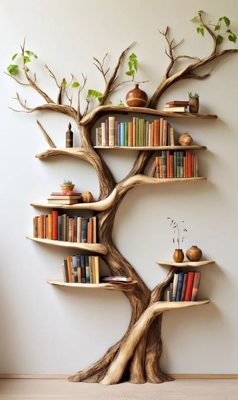 33 Creative Bookshelf Designs If you don't read books and don't care about the bookshelves don't be too quick to close this article. Just think about it. What impression does a room full of books make? That's right! It will immediately make you look smarter! And where do you put books? Exactly, bookshelf! That's why we made this list of the most creative designs out there. Which one would you put at your house? Tree Bookcase, Unique Bookshelves, Modern Kitchen Design White Natural Wood, Creative Bookshelves, Tree Bookshelf, Home Library Design, Bookshelf Design, Kitchen Design Modern White, Dresses Tight