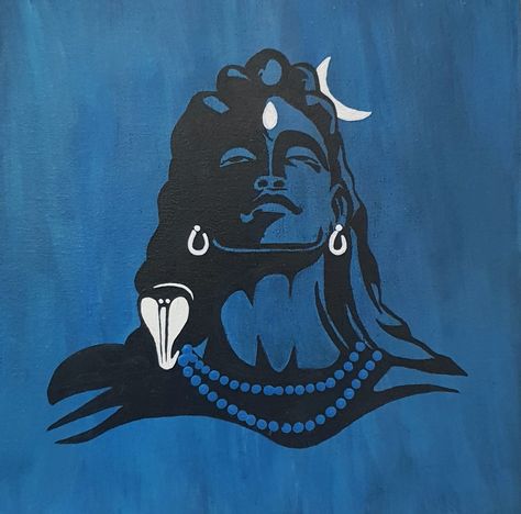 Shiva Canvas Painting Easy, Adiyogi Painting On Canvas, Shiv Painting Easy, Mahadev Painting Easy, Shiva Painting Easy, Mahadev Canvas Painting, Adiyogi Painting, Normal Painting, Mdf Earrings