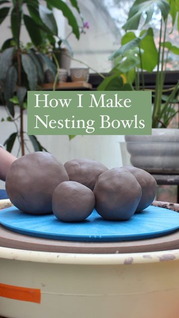 Hope Limyansky-Smith on Instagram: "🐦 Nesting Bowls🐦 One of the harder topics for #OcThrowBer Here’s how I make them! 🐦My clay weighty from largest to smallest was: 2.5 pounds, 2 pounds, 1.5 pounds, 1 pound, 0.5 pound 🐦No, I did not give you the sizes of every bowl- and there’s a reason! We all throw differently. To make a set of nesting bowls sit flush, you really need to measure as you go. I may leave more clay at the bottom of a bowl then you do- there for if you follow my measurements an Throwing A Large Bowl, Nesting Bowls Pottery, Pottery Mixing Bowls, Pottery Nesting Bowls, Nesting Bowls Ceramic Ideas, Nesting Bowls Ceramic, Salad Bowl Ideas, Diy Ceramic Bowl, Glazing Inspiration