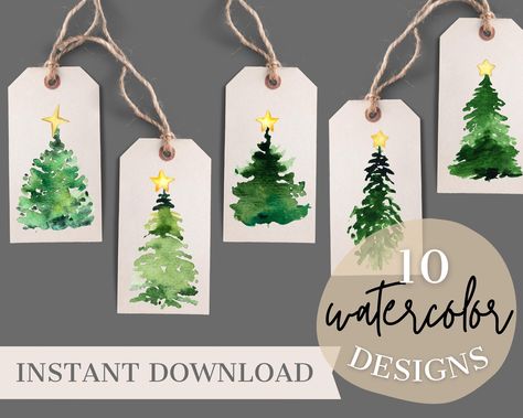 Great for all your Christmas gifts - just print, cut and attach with string or ribbon to make your giftwrap unique. 🎄 Instant download Watercolor Christmas Tree Printable GIFT TAGS - 12 printable tags Winter Holiday Tags 🎄  WHAT WILL YOU GET 🎄 12 DESIGNS OF CHRISTMAS TREE Letter size and A4 sheet of gift tags 🎄 🎄 2 inch / 3.5 inch size 🎄This listing is for a digital file only. (after purchase the files will be emailed to you or you can downloaded from your Etsy account). 🎄Please note: col Christmas Present Tags, Painted Christmas Gifts, Christmas Tree Printable, Christmas Tree Gift Tags, Christmas Gift Tags Diy, Watercolor Holiday, Art Christmas Tree, Christmas Gift Tags Handmade, Tree Printable