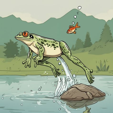 you can see it's a frog jumping #grintesting Swimming Frog Illustration, Frog Jumping Illustration, Frog Jumping Animation, Frog Jumping Drawing, Friday Frog, 5 Little Speckled Frogs, Frog Jumping, Frog Habitat, Frog Sketch