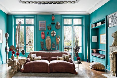 Green Painted Rooms, Teal Living Rooms, Hiasan Bilik Tidur, Vintage Buffet, Interior Vintage, Teal Walls, Ideas Vintage, Design Seeds, Green Interiors