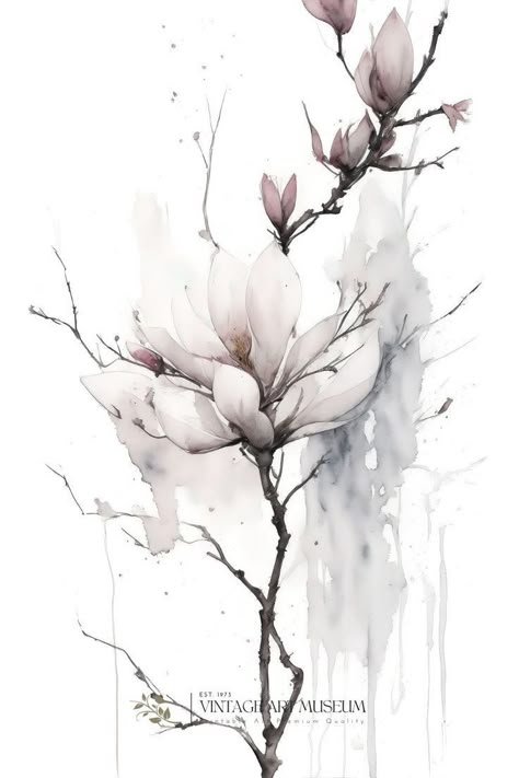 Magnolia Painting, Magnolia Watercolor, Vintage Magnolia, Abstract Watercolor Flower, Country Cottagecore, Painting Set Of 2, Pencil Drawings Of Flowers, Japanese Watercolor, Watercolour Inspiration