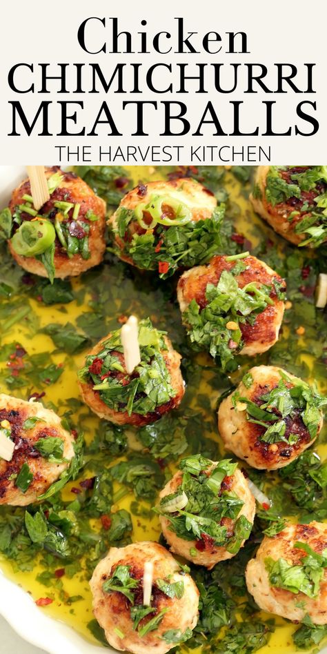 Chicken Chimichurri, Cocktail Meatball Recipes, Chimichurri Chicken, Cocktail Meatballs, Chicken Balls, Harvest Kitchen, Meatballs Recipe, Chicken Meatballs, Balls Recipe