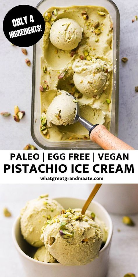 Vegan Pistachio Ice Cream, Pistachio Ice Cream Recipe, Vegan Pistachio, Egg Free Desserts, Paleo Ice Cream, Vegan Ice Cream Recipe, Pistachio Ice Cream, Dairy Free Ice Cream, Healthy Food Facts