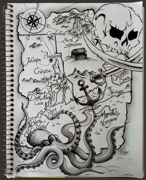 Pirate Map Drawing, Treasure Map Tattoo, Carribean Map, Pirate Map Tattoo, Treasure Map Drawing, Pirate Ship Tattoos, Nautical Tattoo Sleeve, Black Pen Drawing, Pirate Map