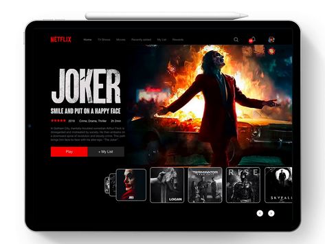 Netflix Concept UI by Yogesh Madharam Netflix Web Design, Netflix Redesign, Joker Smile, Netflix Home, Netflix Tv, Skyfall, Web Layout, Gotham City, Home Tv