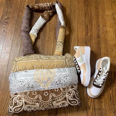 Bandana Bag, Brown Bandana, Puffer Tote Bag, Puffer Bag, Af1 Custom, Custom Bags, Michael Kors Monogram, You Bag, Clothing Brand