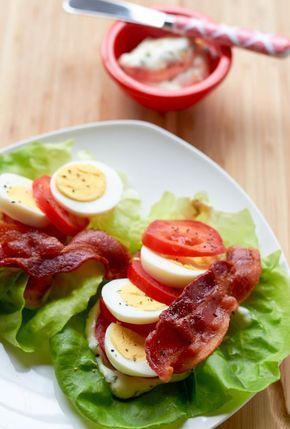 Enjoy the flavors of a BLT sans bun with our lettuce wrap version which encases savory bacon in a refreshing blanket of lettuce and tomatoes. A smear of lemon aioli escalates lettuce wraps to another level. Serve with a hardboiled egg for more calories and protein. Blt Wraps, Lettuce Wrap, Resep Diet, Low Carb Diets, Low Carb Lunch, Low Carb Eating, Diet Keto, Lettuce Wraps, Hard Boiled