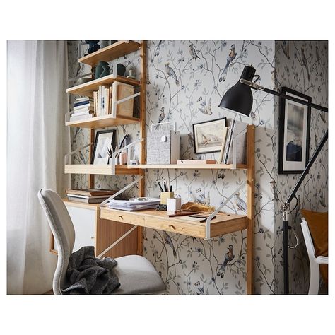 SVALNÄS Wall-mounted workspace combination - bamboo - IKEA Ladder Desk, Lacquered Walls, Desks For Small Spaces, Tiny Apartments, Wall Mounted Desk, Simple Desk, Best Desk, Tiny Bedroom, Headboard Storage