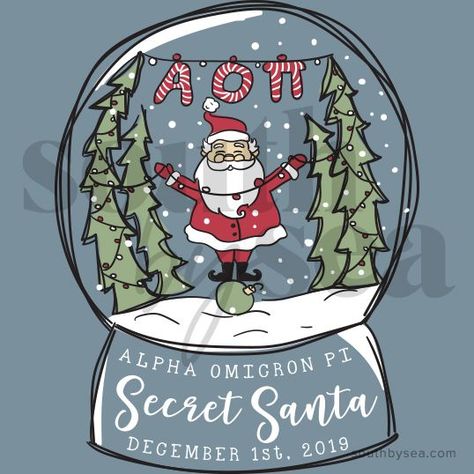 Sorority Christmas Shirts, Christmas Party Centerpieces, Greek Holiday, Sorority Themes, Santa Snow Globe, Greek Christmas, Recruitment Ideas, Sorority Banner, Cheer Ideas