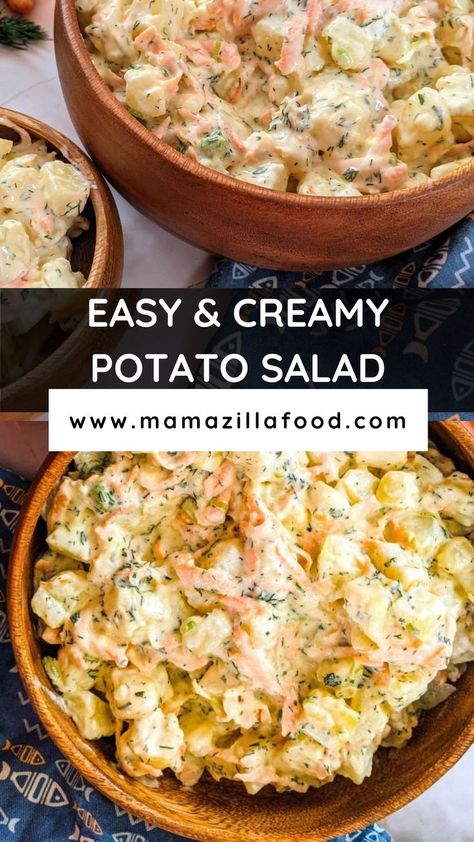 Potato salad served in wooden bowl Potato Salad Without Eggs, Easy Potato Salad Recipe, Traditional Potato Salad Recipe, Traditional Potato Salad, Potato Salad Recipe Easy, Fish Curry Recipe, Easy Potato Salad, Creamy Potato Salad, Potato Salad Recipe