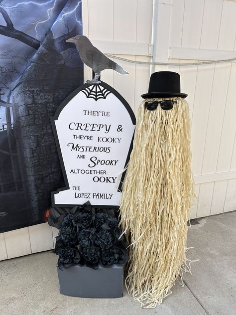 Adams Family Party Decorations, Addams Family Office Decorations, Addams Family Halloween Decor, Adams Family Backdrop, Adams Family Parade Float, Adams Family Decorations Diy, Addams Family Outdoor Halloween Decorations, Addams Family Bulletin Board, Adams Family Door Decoration