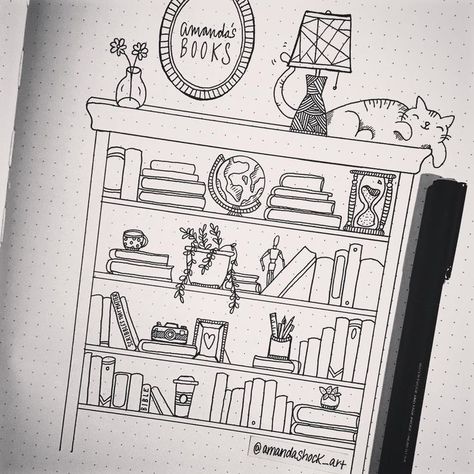 28 Gostos, 4 Comentários - Amanda Shock (@amandashock_art) no Instagram: "My bookshelf to fill with titles of books that I’ll read this year :) #bulletjournal…" Bookshelf Drawing, Bullet Journal Reading Log, Planner Doodles, My Bookshelf, Bullet Art, Bullet Journel, Bullet Journal 2020, Bullet Journal 2019, Bullet Journal Inspo