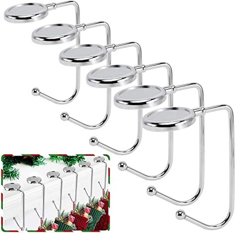 365park Christmas Stocking Holders for Mantle, 6 Pack Mantel Stocking Hangers Metal Hooks for Fireplace Christmas Xmas Party Decoration (Silver) Black Christmas Stocking, Stocking Holders For Mantle, Stocking Hangers, Hanging Christmas Stockings, Over The Door Hooks, Christmas Fireplace Decor, Command Hooks, Stocking Hanger, Christmas Stocking Holders